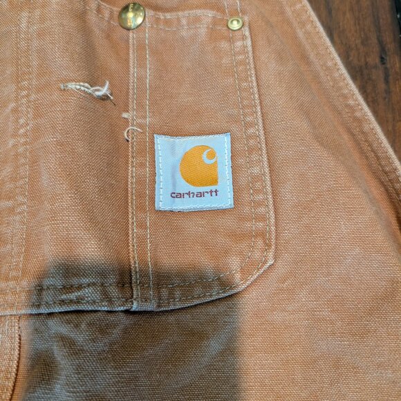 Carhartt Overall Bibs Mens 46x34 Brown Double Knee Workwear Canvas Vintage XL - Picture 3 of 12